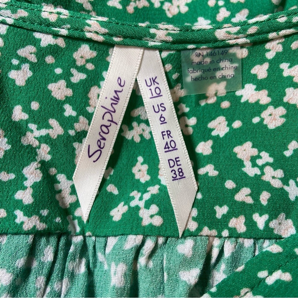 Seraphine Maternity Green White Floral Ditsy Midi Babydoll Tie Dress Size 6 - Picture 11 of 13